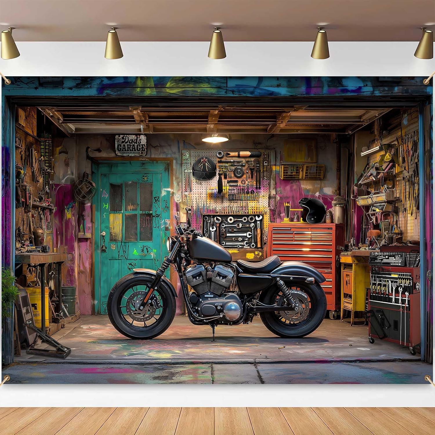 Workshop Tools Background - Sfondo fotografico per garage motociclistico Graffiti